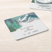 Rustige Waterverf bergen Pine Winter Wedding Kartonnen Onderzetters (Schuin)
