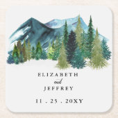 Rustige Waterverf bergen Pine Winter Wedding Kartonnen Onderzetters (Voorkant)