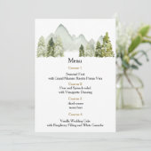 Rustige Waterverf bergen Pine Winter Wedding Menu (Staand voorkant)