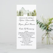 Rustige Waterverf bergen Pine Winter Wedding Programmakaart (Staand voorkant)