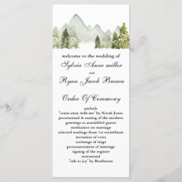 Rustige Waterverf bergen Pine Winter Wedding Programmakaart