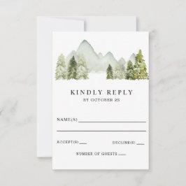 Rustige Waterverf bergen Pine Winter Wedding RSVP Kaartje