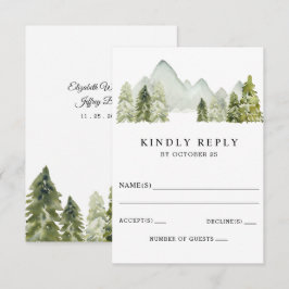 Rustige Waterverf bergen Pine Winter Wedding RSVP Kaartje