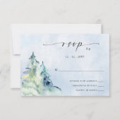 Rustige Waterverf bergen Pine Winter Wedding RSVP Kaartje (Voorkant)