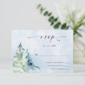 Rustige Waterverf bergen Pine Winter Wedding RSVP Kaartje (Staand voorkant)