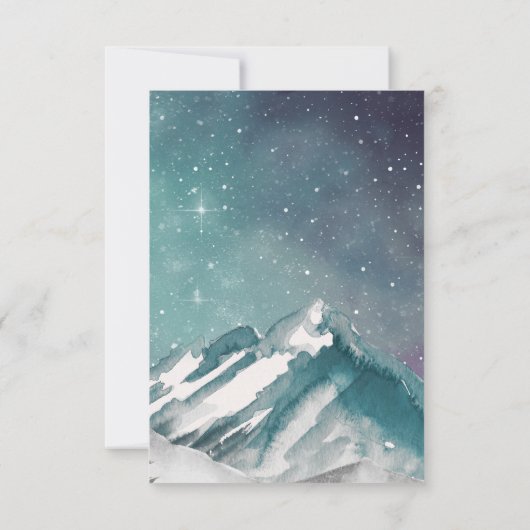 Rustige Waterverf bergen Pine Winter Wedding RSVP Kaartje (Achterkant)