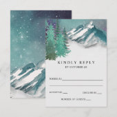 Rustige Waterverf bergen Pine Winter Wedding RSVP Kaartje (Voorkant / Achterkant)
