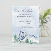 Rustige Waterverf bergen Pine Winter Wedding Save The Date (Staand voorkant)
