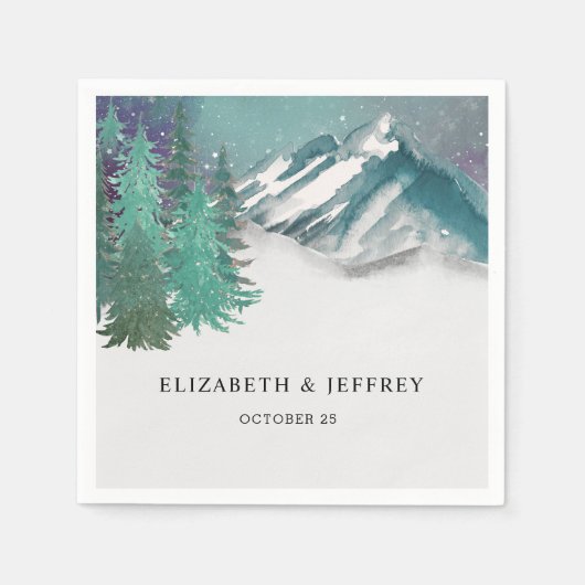 Rustige Waterverf bergen Pine Winter Wedding Servet (Voorkant)