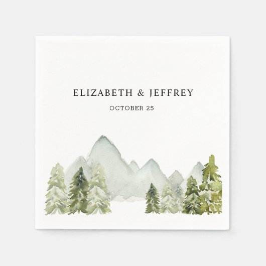 Rustige Waterverf bergen Pine Winter Wedding Servet (Voorkant)