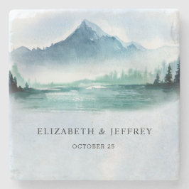 Rustige Waterverf bergen Pine Winter Wedding Stenen Onderzetter