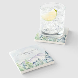 Rustige Waterverf bergen Pine Winter Wedding Stenen Onderzetter
