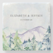 Rustige Waterverf bergen Pine Winter Wedding Stenen Onderzetter (Voorkant)