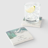 Rustige Waterverf bergen Pine Winter Wedding Stenen Onderzetter (Zijkant)