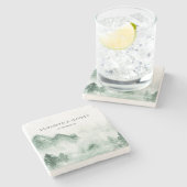 Rustige Waterverf bergen Pine Winter Wedding Stenen Onderzetter (Zijkant)