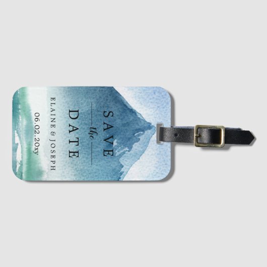 Rustige Waterverf bergen sparen de datum Bagagelabel (Voorkant (horizontaal))