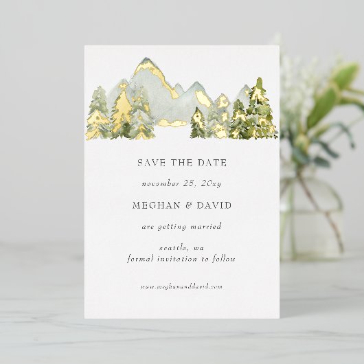 Rustige Waterverf bergen sparen de datum Folie Uitnodiging (Staand Voorkant)