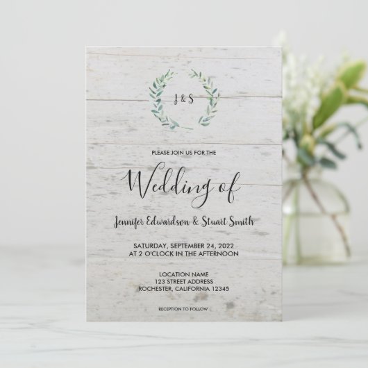 Rustige waterverf bladeren op houtmonogram Weddens Kaart (Staand voorkant)