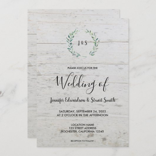 Rustige waterverf bladeren op houtmonogram Weddens Kaart (Voorkant / Achterkant)