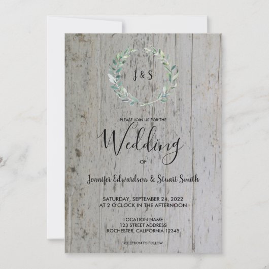 Rustige waterverf bladeren op houtmonogram Weddens Kaart (Voorkant)