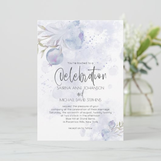 Rustige Waterverf Blauw Roos en Roos Heup Kaart (Staand voorkant)