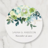 Rustige Waterverf Blauwe Groene Floral Leafy Weddi Bedankjes Labels (Voorkant)