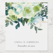 Rustige Waterverf Blauwe Groene Floral Leafy Weddi Wijn Etiket (Enkel label)
