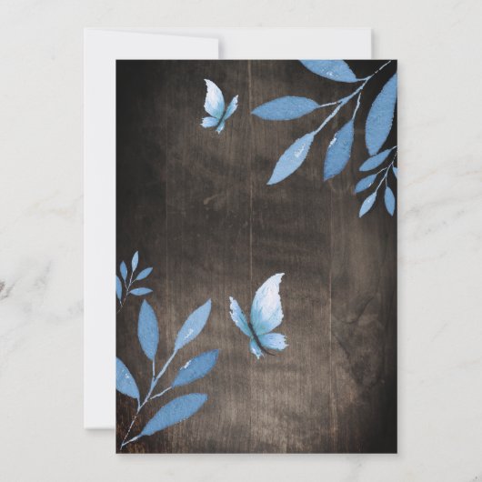 Rustige waterverf blauwe vlinder babydouche kaart (Achterkant)