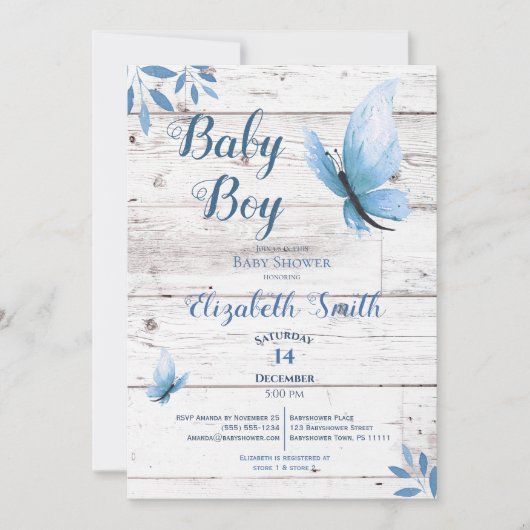 Rustige waterverf blauwe vlinder babydouche kaart (Voorkant)