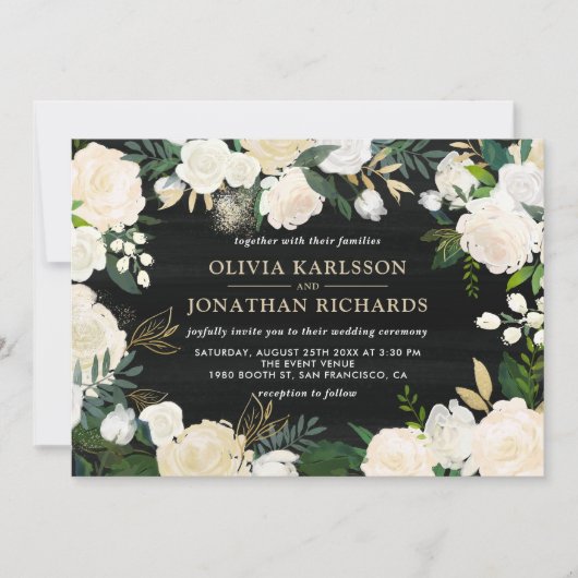 Rustige Waterverf Bleek Peonies Gold Accent Weddin Kaart (Voorkant)