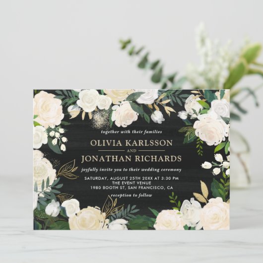 Rustige Waterverf Bleek Peonies Gold Accent Weddin Kaart (Staand voorkant)