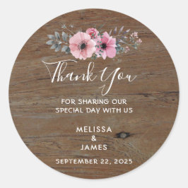 Rustige waterverf bloemen Dank je bruiloft Ronde Sticker