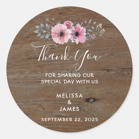 Rustige waterverf bloemen Dank je bruiloft Ronde Sticker (Voorkant)
