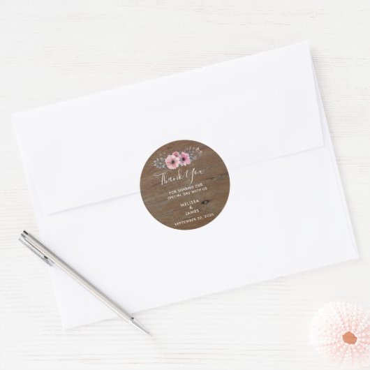 Rustige waterverf bloemen Dank je bruiloft Ronde Sticker (Envelop)