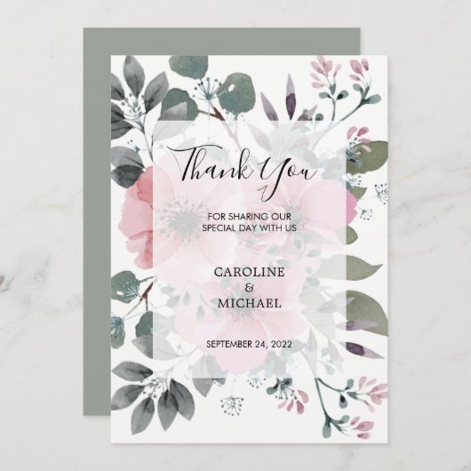 Rustige waterverf bloemen Dank je trouwkaart Kaart (Voorkant / Achterkant)
