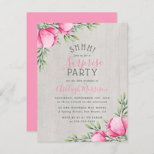 Rustige Waterverf bloemen & hout | Verzekeringspar Uitnodiging Briefkaart (Voorkant / Achterkant)