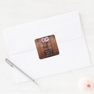 Rustige waterverf bloemen hout Weddenschap Dank je Vierkante Sticker