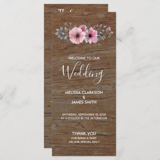 Rustige waterverf bloemen op een bruiloft met schu programmakaart (Voorkant / Achterkant)