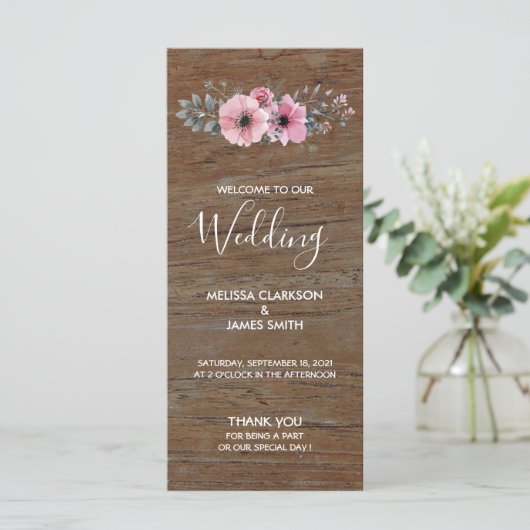 Rustige waterverf bloemen op een bruiloft met schu programmakaart (Staand voorkant)