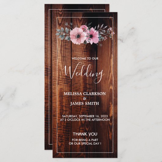 Rustige waterverf bloemen op een bruiloft met schu programmakaart (Voorkant / Achterkant)