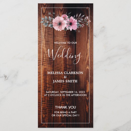 Rustige waterverf bloemen op een bruiloft met schu programmakaart (Voorkant)