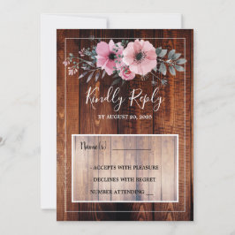 Rustige waterverf bloemen schuren hout RSVP bruilo Kaart