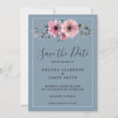 Rustige waterverf bloemen stoffig blauw sparen de  kaart (Voorkant)