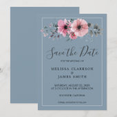 Rustige waterverf bloemen stoffig blauw sparen de  kaart (Voorkant / Achterkant)