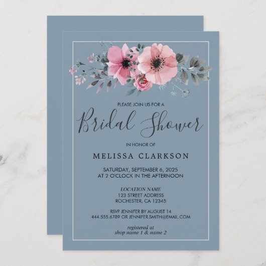 Rustige waterverf bloemen stoffig blauw Vrijgezell Kaart (Voorkant / Achterkant)