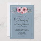 Rustige waterverf bloemen stoffige blauwe bruiloft kaart (Voorkant)