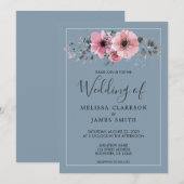 Rustige waterverf bloemen stoffige blauwe bruiloft kaart (Voorkant / Achterkant)