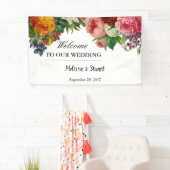 Rustige waterverf bloemen Welkom bruiloft Spandoek (Insitu)