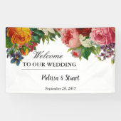 Rustige waterverf bloemen Welkom bruiloft Spandoek (Horizontaal)