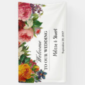 Rustige waterverf bloemen Welkom bruiloft Spandoek (Verticaal)